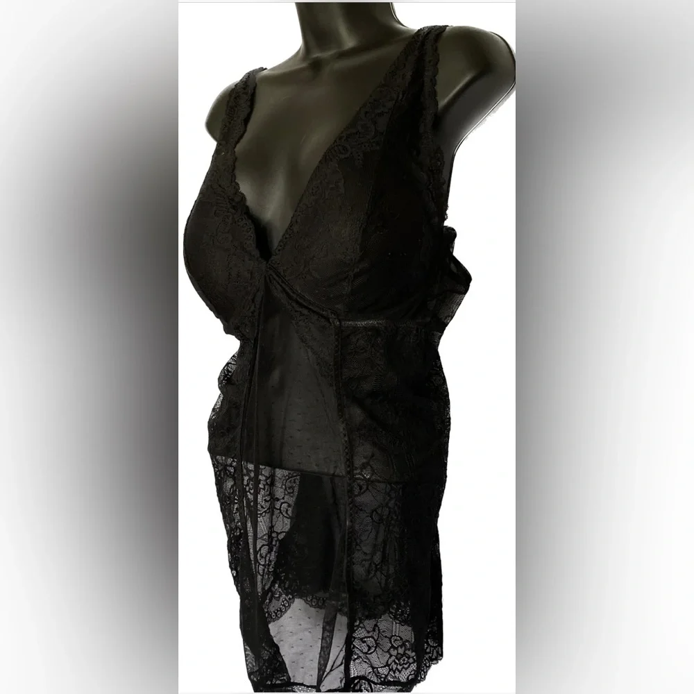 LVR BLK Sheer Lace Chemise, XL *P1056 - Picture 2 of 5